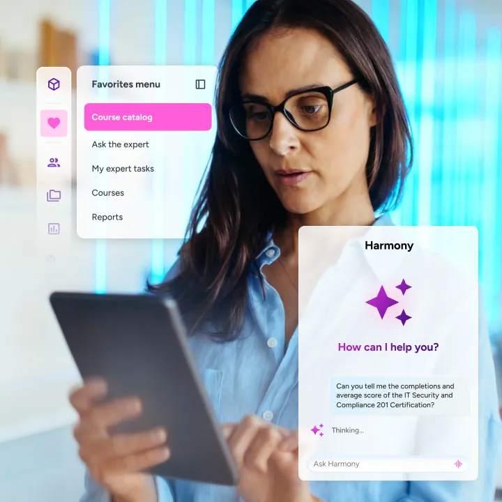 Docebo admin interface with Harmony AI copilot